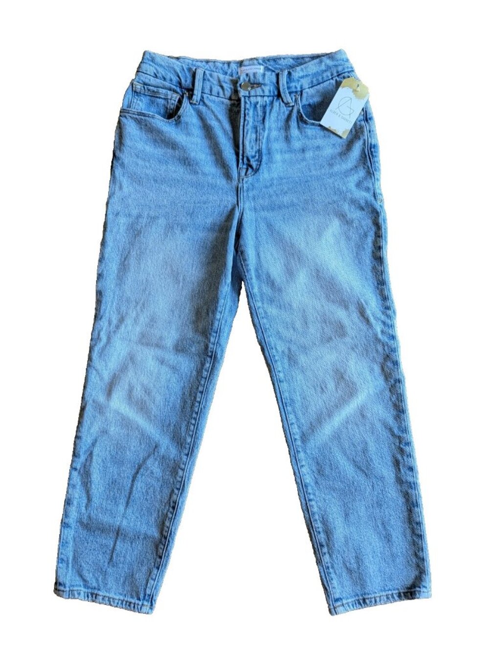 Good American Light Wash Distressed Straight Jeans, Size 4 | 27
